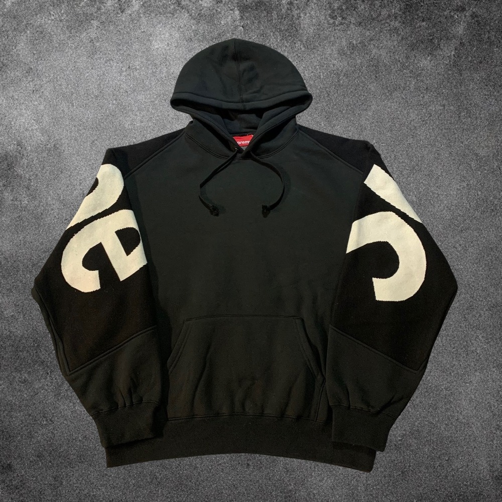 Supreme Big Logo Paneled Hooded Sweatshirt Black White Small FW20 Hoodie Mens